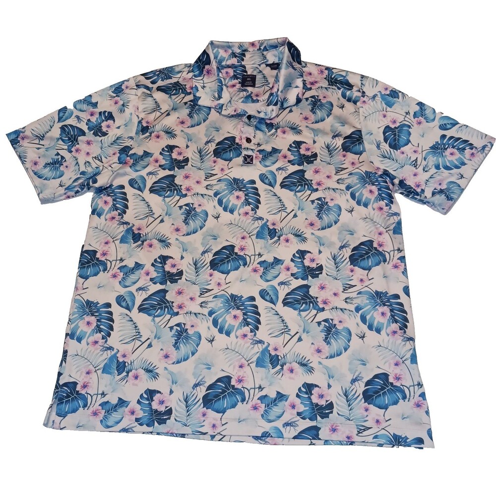 Construct Mens XXL Hawaiian Polo Short Sleeve Tropical Print Shirt